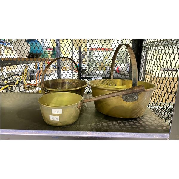 2 ANTIQUE BRASS BUCKETS & ANTIQUE BRASS POT