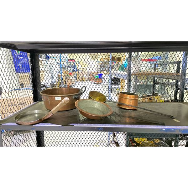 LOT OF ASSORTED ANTIQUE BRONZE & COPPER POTS & PANS