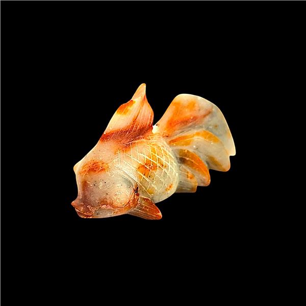ORANGE WHITE KOI FISH CARVING FIGURINE STATUE