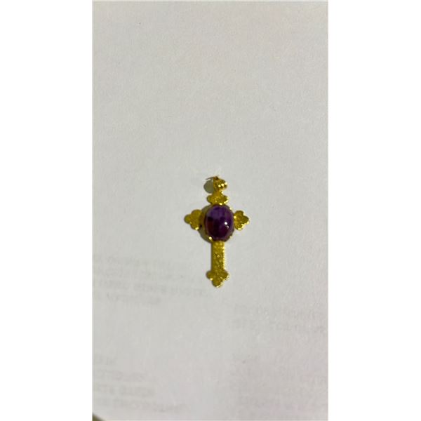 GOLD CROSS PURPLE JADE STONE PENDANT