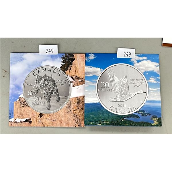 2 2014 FINE SILVER ROYAL CANADIAN MINT $20 COINS