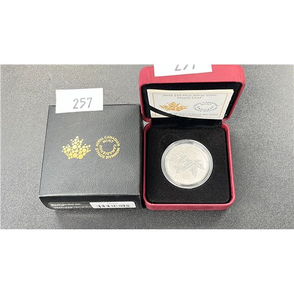 ROYAL CANADIAN MINT 2015 $10 FINE SILVER MAPLE LEAF COIN