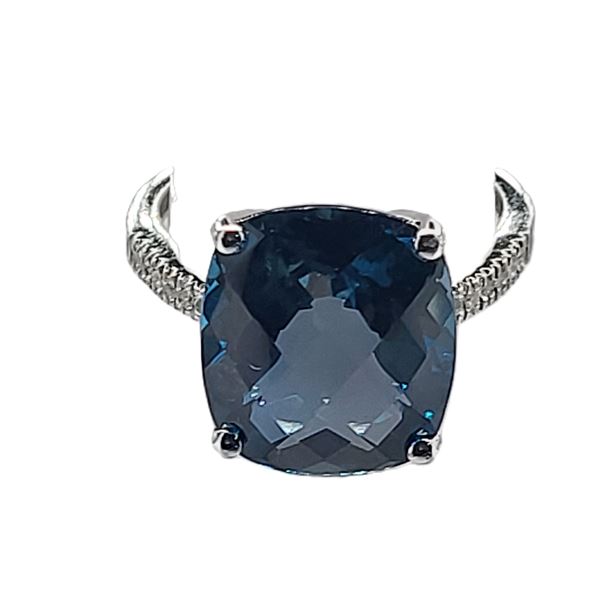 Cushion-Cut London Blue Topaz and Diamond Ring