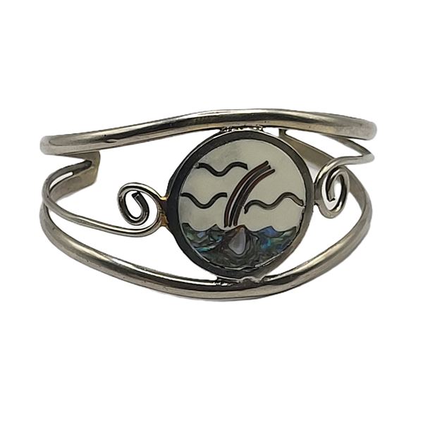 Sterling Silver, Abalone, and Enamel Cuff Bracelet