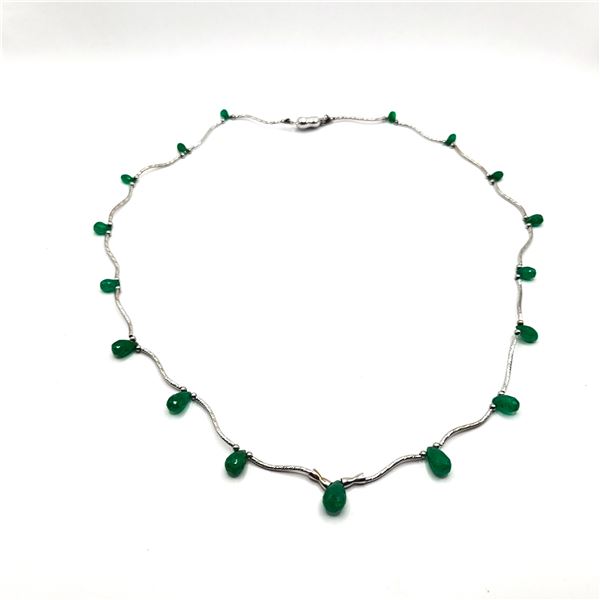 Briolette-Cut Emeralds & Delicate White Gold Ribbon Necklace