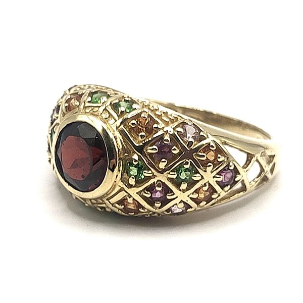 Red Tourmaline Dome Ring w/Multi-Color Tourmaline Shoulders