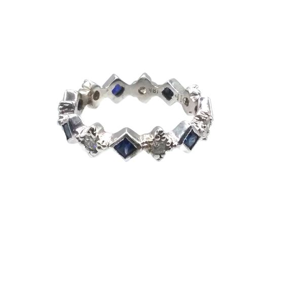 Blue Sapphire and Diamond Geometric Eternity Band