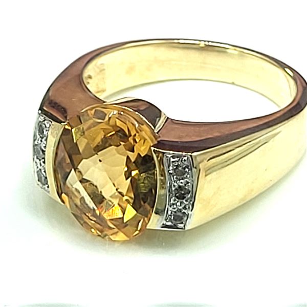 Bezel-Set Honey-Colored Citrine and Diamond Ring