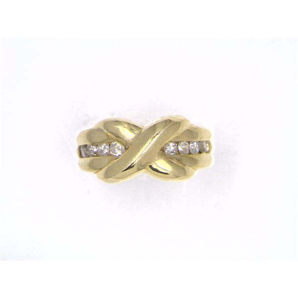 14K Yellow Gold "Kiss" X Ring with Diamonds