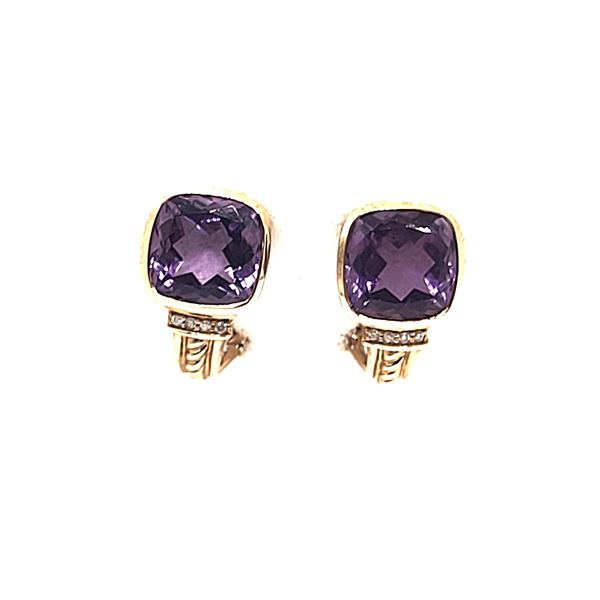 Cushion-Cut Amethyst and Diamond Earrings