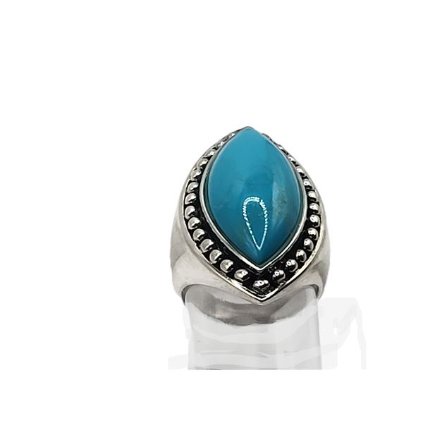 Navette-Shaped Grande Blue Turquoise Ring .925