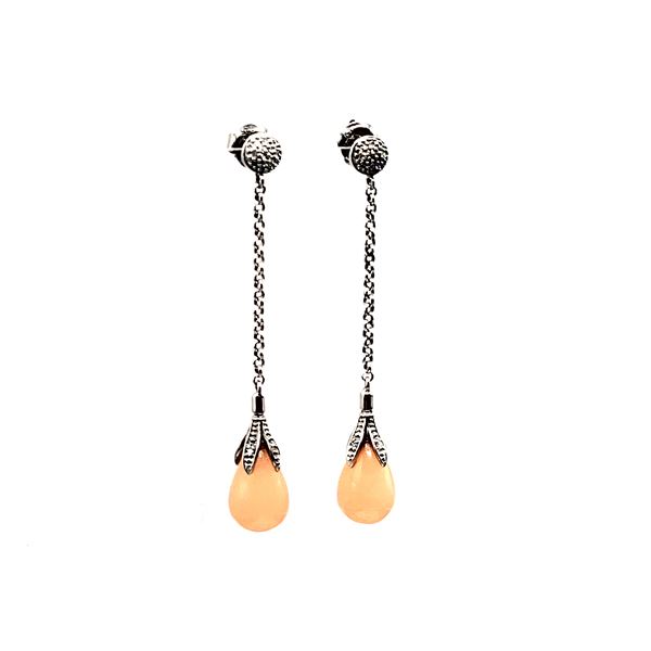 Peach Jadeite and Diamond Dangling Earrings