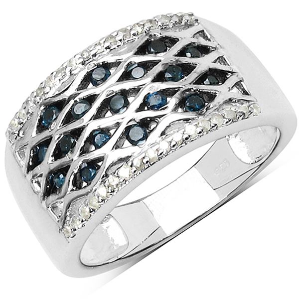 Blue and White Diamond Ring in Sterling Silver