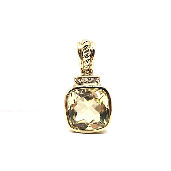 14K Yellow Gold Lemon Quartz and Diamond Pendant