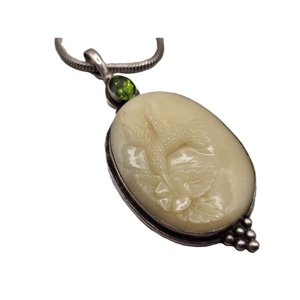 "Offerings" Carved Hummingbird & Peridot Necklace