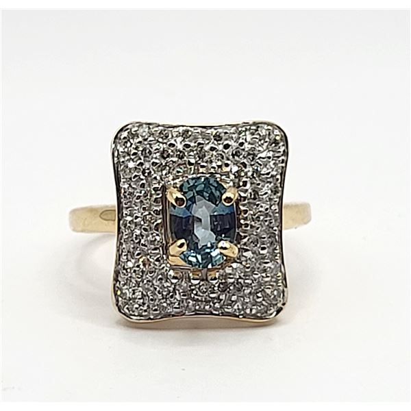 Aqua to Teal-Colored Blue Sapphire & Diamond Ring