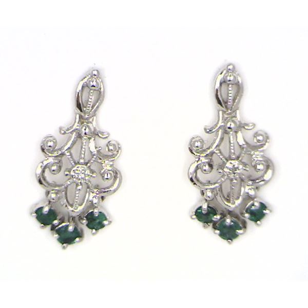 14K White Gold Emerald and Diamond Earrings