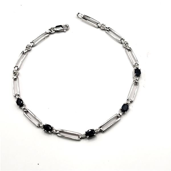 Modified Paper Clip Link Blue Sapphire Bracelet