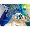 Image 7 : Swiss Blue Topaz Unisex Ring with Designer Features