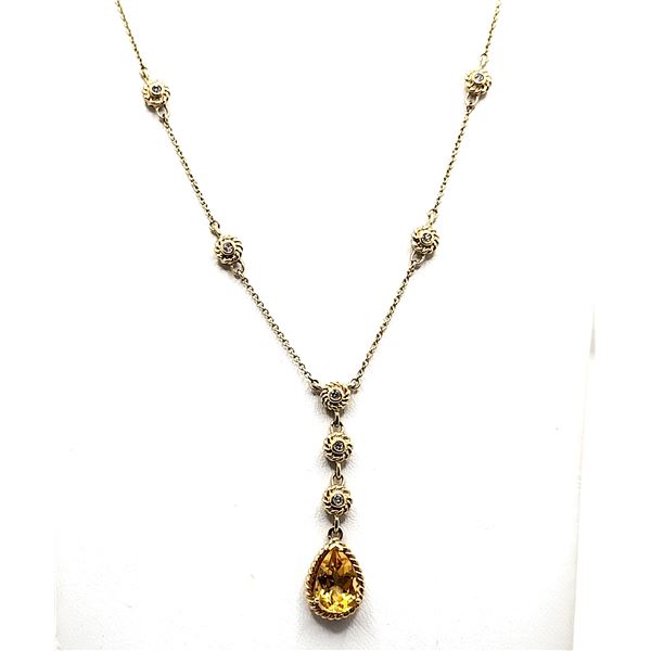 Lavalier Drop Citrine and Diamond Station Necklace