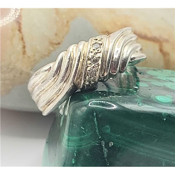Sterling Silver and Diamond Ribbed Bypass Ring