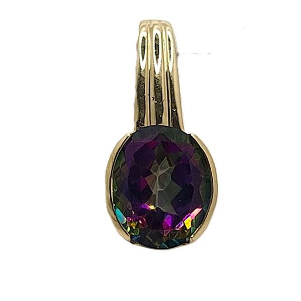 Large and Chunky Bezel-Set Green Mystic Topaz Pendant