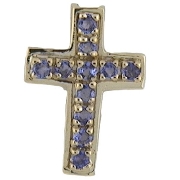 14K Yellow Gold Cross with Genuine Tanzanite