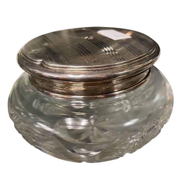Vintage 925 Sterling Silver And Lion Stamped Lidded Pinwheel Crystal Glass Jar