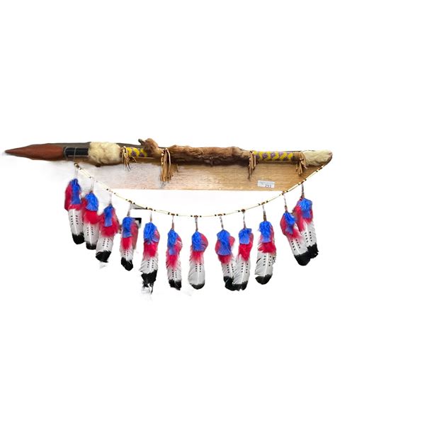 Vintage Hand-Made Navajo Spear W/ Fur, Bead, Feather Accents