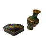 Image 2 : 2 Cloisonne Collectibles: Lidded Curved Box And Miniature Vase