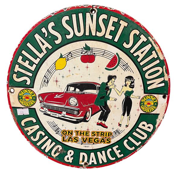 Vintage Porcelain On Steel Stella's Sunset Station Advertising Sign