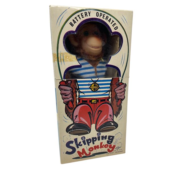 Vintage Battery Operated Skipping Monkey Toy, In Original Box