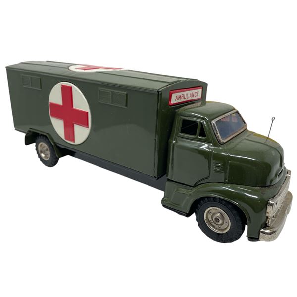 Vintage U.S Army Ambulance Friction Toy With Siren, In Original Box