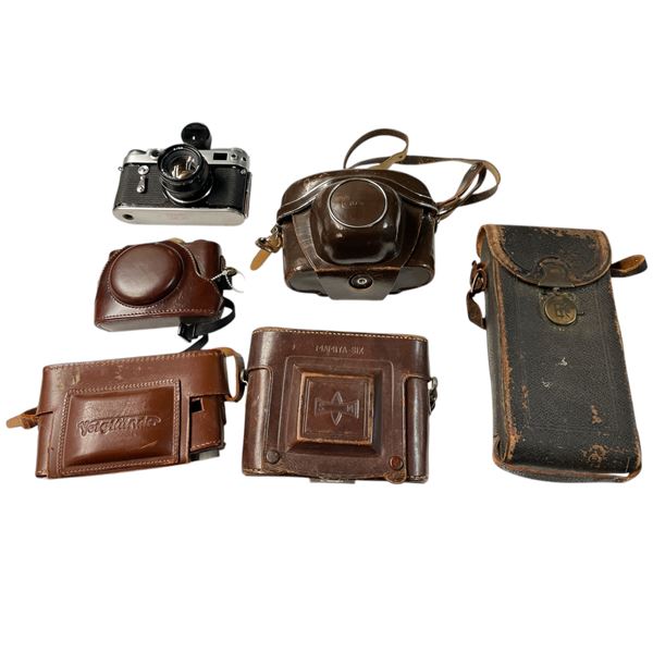 Assorted Vintage Camera Cases & Cameras