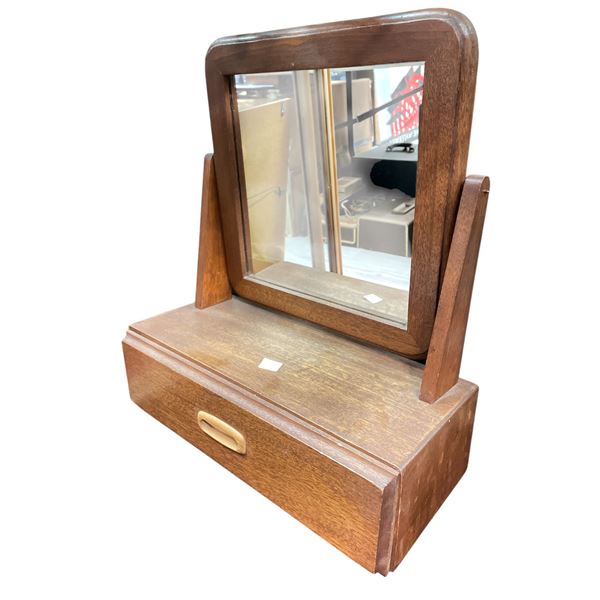 Vintage Tabletop Wooden Vanity Mirror With Drawer