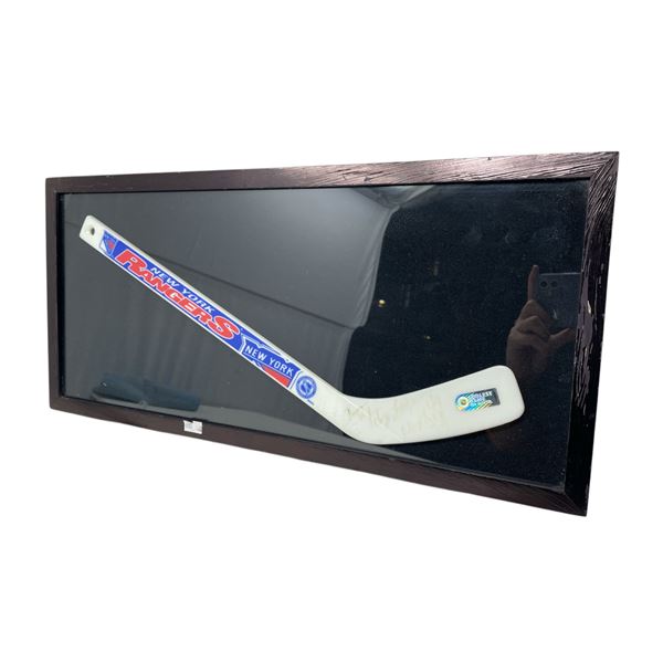 New York Rangers Framed Hockey Stick, Signed Wayne Gretzky