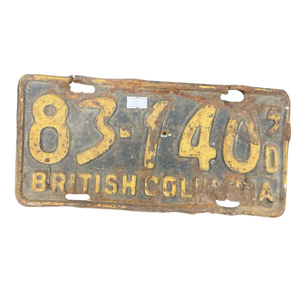 1950 British Columbia License Plate
