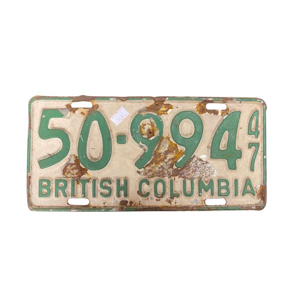 1947 British Columbia License Plate
