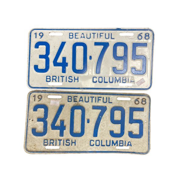 Pair Of 1968 British Columbia License Plates