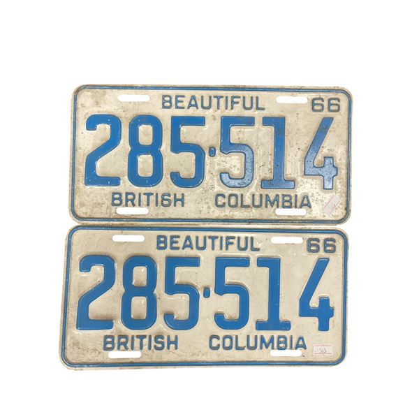 Pair Of 1966 British Columbia License Plates