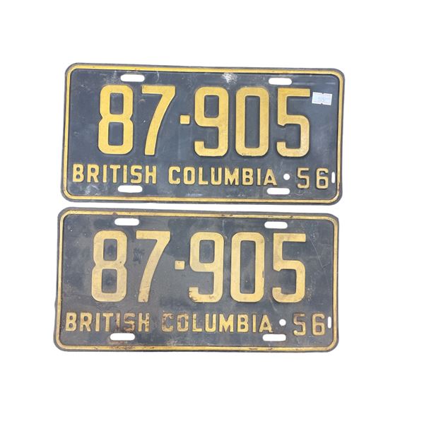 Pair Of 1956 British Columbia License Plates