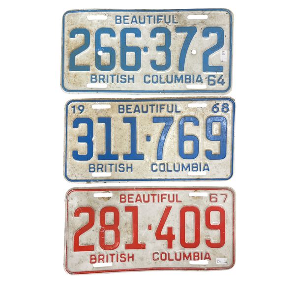3 Vintage British Columbia License Plates