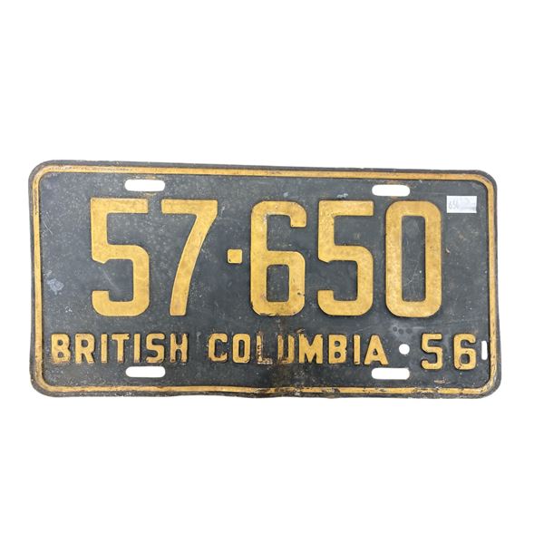 1956 British Columbia License Plate
