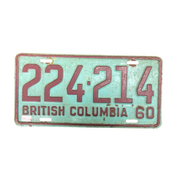 1960 British Columbia License Plate