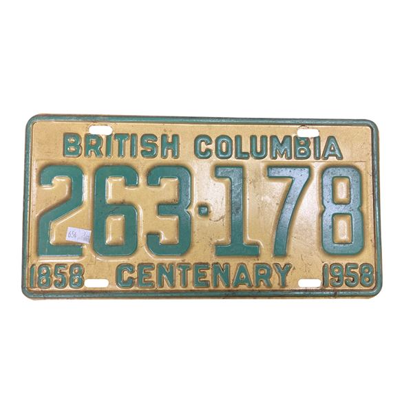 1958 British Columbia Centenary License Plate