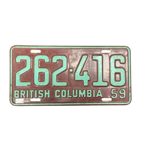 1959 British Columbia Centenary License Plate
