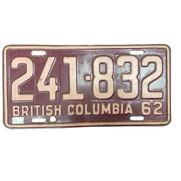 1962 British Columbia Centenary License Plate