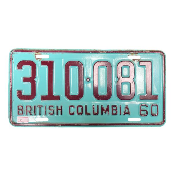 1960 British Columbia Centenary License Plate