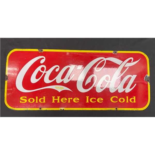 Early Porcelain On Steel Coca Cola Sold Here Advertising Sign