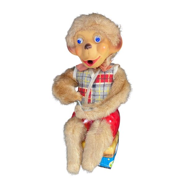 Vintage Battery Operated Tin Litho Monkey